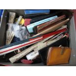 Ladies XIX Century Fan (damages), other fans, ladies purses, leather photo frames:- One Box