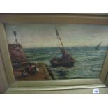 A C Greenhalgh Oil on Canvas, of a fishing boat in a choppy sea, signed lower left.