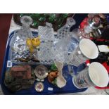 A Dartington Decanter, trinket set, Babycham figure, Danbury Mint cottage, Ducal, vases etc:- One