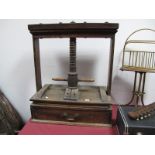 A XIX Century Oak Table top Book Press, with a turned handle, single drawer.