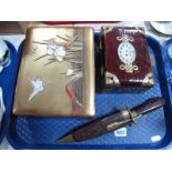 A Lacquer Box, with raised decoration, buttons, watches, Chinese jewellery box etc:- One Tray