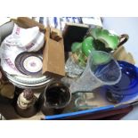 A Wash Jug & Bowl, Wedgwood, Maddock and other plated ceramics, glass, bird scarer, etc:- One Box