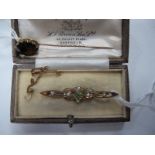 An Edwardian Peridot and Pearl Brooch in Original Box; together with a Quartz "Cairngorm" style