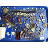 Costume Brooches, beads, earrings, etc:- One Tray