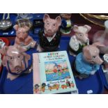 A Set of Five Wade Pigs; together with Noddy Boots by Enid Blyton:- One Tray