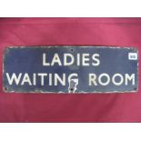 Original Blue Railway Enamel Sign - 'Ladies Waiting Room', white lettering, big chip to letter 'G'.