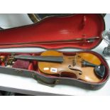 An Early XX Century Violin, two piece back, no internal label, length 37cm, (including button),