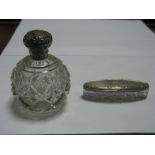 A Hallmarked Silver Topped Cut Glass Scent Bottle, with pull off cover; together with a hallmarked