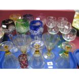 Six Harlequin Hock Glasses, other glassware:- One Tray