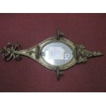 A XIX Century Looking Glass Mirror, within gilt teardrop frame, ribbon cresting and four small