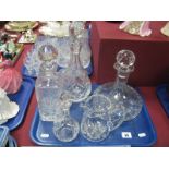 Cut Glass Ships and Spirit Decanters, water jug etc:- One Tray