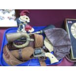 Brass Car Horn, Kett flying helmet, model pistol, punch doorstop etc:- One Tray