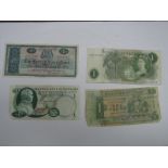 Eight One Pound Banknotes, regional issues included.