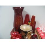 A Ruby Glass Vase, with Ground Pontil to clear circular base, 41.5cm high, other ruby glass ware,