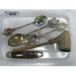 A Higgin London Pipe; together with a two blade folding pocket knife, souvenir enamel teaspoon,