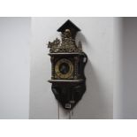 A Reproduction Dutch Style Twin Weight Driven Wall Clock, cast and pierced brass pediment and