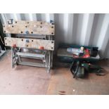 Two Black and Decker Workmate's, and a Black and Decker DN840 bench planer and an electric chainsaw.