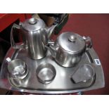 An Old Hall Stainless Three Piece Tea Service, on rectangular tray. (7)