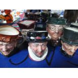 Six Royal Doulton Character Jugs - Mr Pickwick, Deake, Granny, Beefeater, Cardinal, John Peel:-