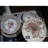 A Late XIX Century Eight Piece Dessert Service, ten Schumann ribbon plates and dish:- One Tray