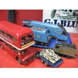 A Model London Double Decker Bus, Mallard train, Corgi Tiger 1 tank:- One Tray