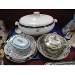 A XIX Century Brameld Plate, (with impressed mark), ribbon plates, tureens, etc:- One Tray