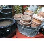 Terracotta Plant Pots, galvanized tub, streaked glazed planter.