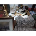 Prints, mirror, linens, lamp, 1920's style dress, etc:- One Box (Untested sold for parts Only)