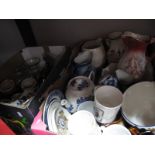 Teapots, jug & bowl, mugs other ceramics, glassware:- Two Boxes
