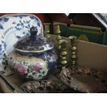 A Delft Pottery Tray 'P.Hope, Amsterdam AO 1780", Chinese ginger jar and cover, two pairs of brass