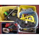 DIY Tools - tape measures, spanners, hacksaw set, pliers etc:- Five Boxes. (untested sold for