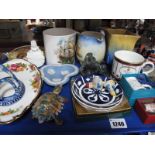 A Buckingham Palace Mug, Royal Albert dish, Deco jug, Wade, Hornsea etc:- One Tray