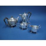 A Matched Hallmarked Silver Four Piece Tea Set, JR&S, Sheffield 1931, 1932, each of plain form