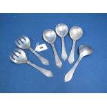 Georg Jensen; A Set of Four Hallmarked Silver Continental Pattern Serving Spoons, bearing import