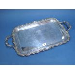 A Swedish Silver Twin Handled Tray, of rounded rectangular form with scroll border and twin handles,