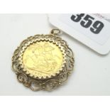 A Victoria Sovereign, 1898, loose set in scrolling openwork pendant mount.