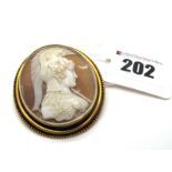 A Victorian Cameo Brooch Depicting The Goddess Athena, in a classical rope-edge mount.