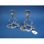 A Pair of Highly Decorative Irish Hallmarked Silver Candlesticks, RII, Dublin 1974, each of leaf