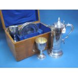 A XIX Century Walker & Hall Five Piece Plated Communion Set, the large flagon engraved "Belvoir