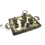 A Continental Miniature Seven Piece Tea Set, comprising tea kettle on integral stand (lid