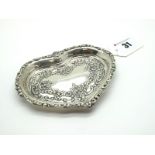 A Hallmarked Silver Heart Shape Trinket Dish, Henry Matthews, detailed in relief with leaf