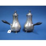 A Pair of Hallmarked Silver Chocolate Pots, Elkington & Co, Birmingham 1911, each of plain