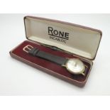 Rone; A 9ct Gold Cased Gent's Wristwatch, the signed dial with Arabic numerals, line markers and