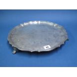 A Hallmarked Silver Salver, CB&S, Sheffield 1942, of plain shaped circular form, raised on three