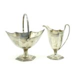 A Decorative Hallmarked Silver Cream Jug and Swing Handled Sugar Basket, Walker & Hall, Sheffield