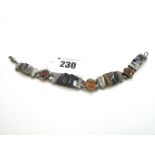 A Victorian Scottish Hardstone and Stone Set Panel Bracelet, comprising alternating vari-colour