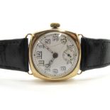 A 9ct Gold Cased Gent's Wristwatch, the white dial with Arabic numerals and seconds subsidiary dial,