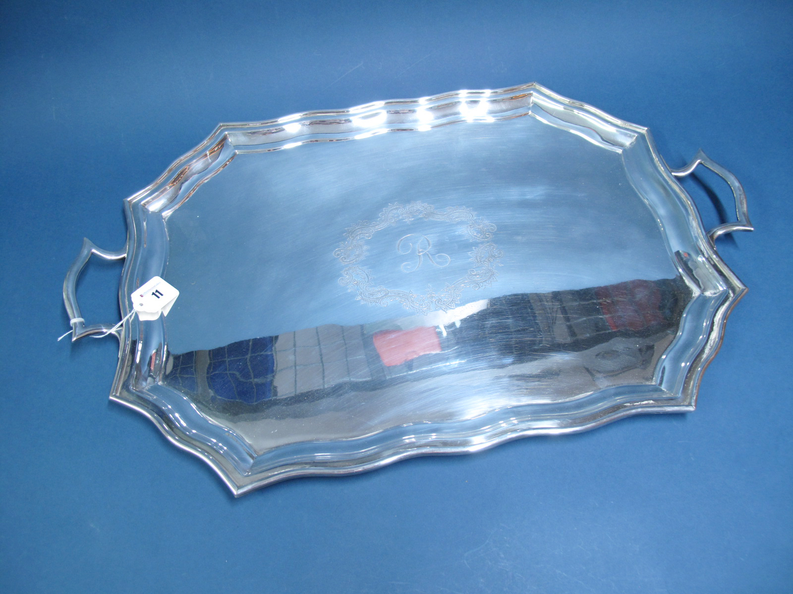 A Large Mappin & Webb Prince's Plate Twin Handled tray, of shaped rectangular design, detailed to