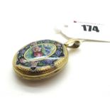 A Victorian Style Oval Locket Pendant, hand painted to the front with floral spray within flowerhead