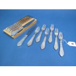 Georg Jensen; A Matched Set of Six Hallmarked Silver Handled Continental Pattern Knives and Forks,